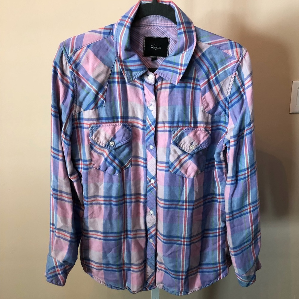 Rails Pastel Stripe Button Up Flannel Blouse (M) - image 1
